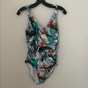 Jantzen Green/Red/Blue Tropical print One Piece Swimsuit Sz 12 NWT
